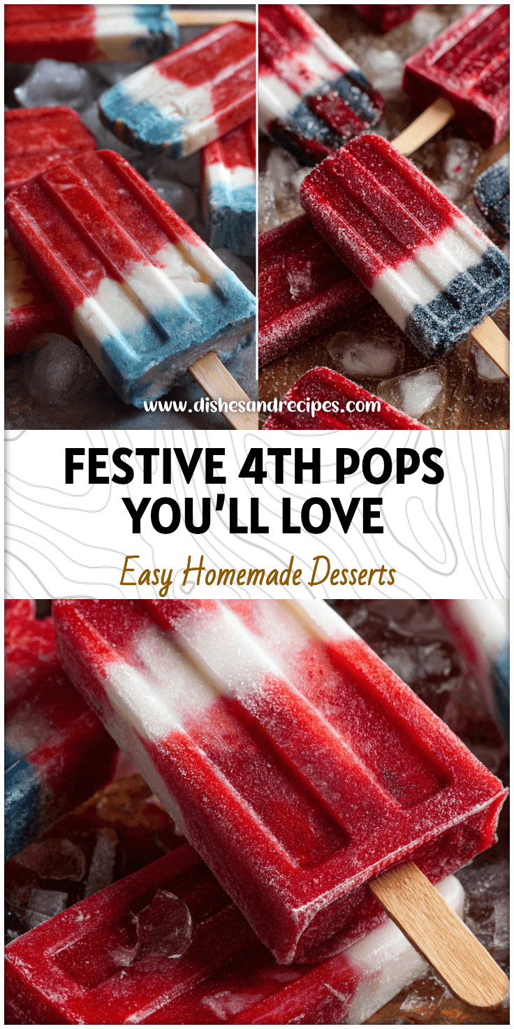 Colorful red, white and blue yogurt popsicles on ice at a festive Red White Blue Party table.